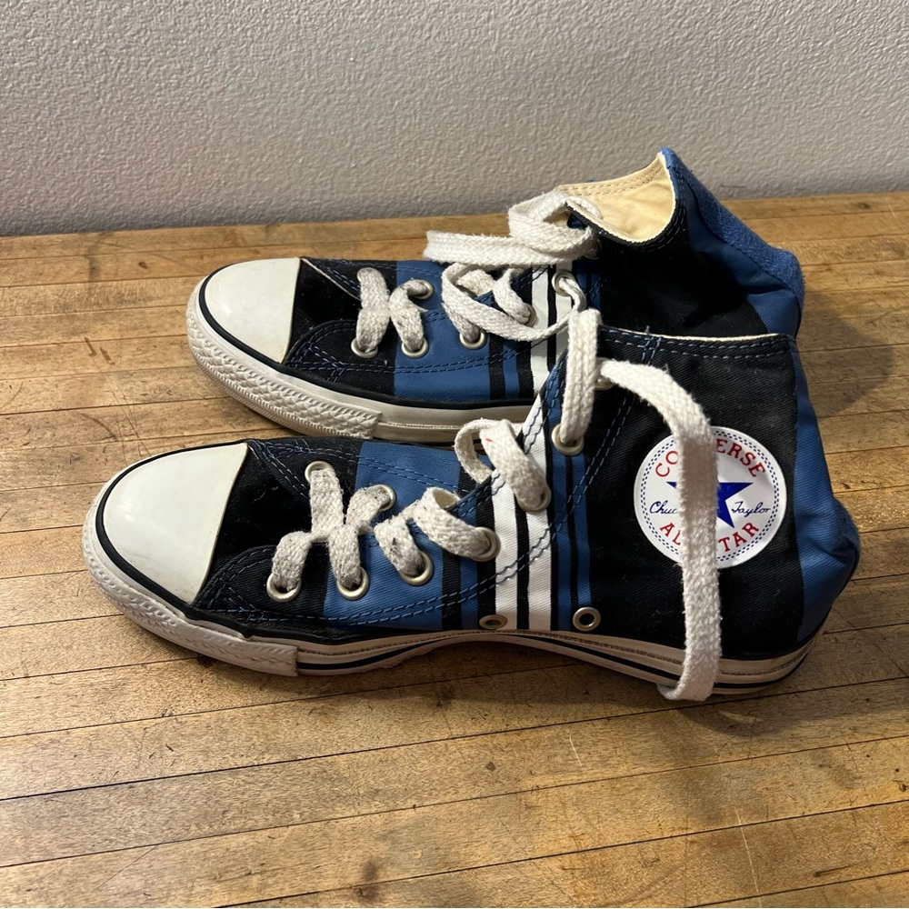 Blue striped high top converse